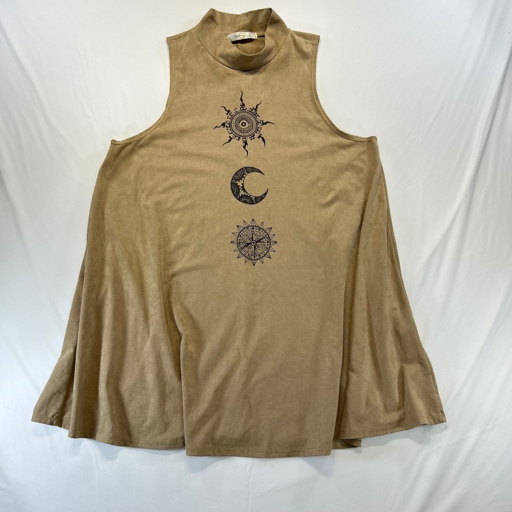 Gaze Celestial Sun Moon Top L Faux Suede Mock Neck Cosplay Ren Faire Witchy